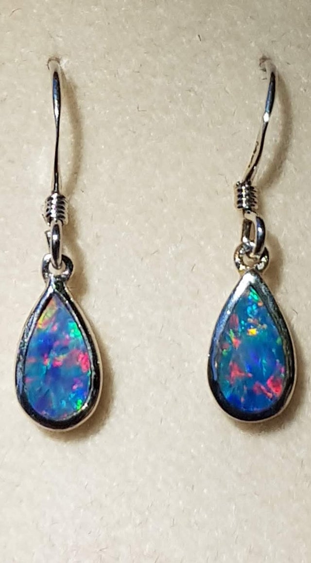 Solid Black Crystal Opal Earrings 8x5mm